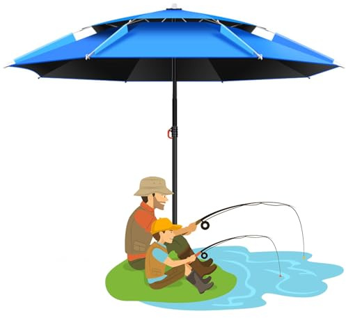 Strandschirm Gartenschirm Fishing Angelschirm Abnehmbar Regenschirm UV Schutz Strandsonnenschirm Kippbarer Windschutz Schirmzelt, Für Den Außenbereich(Blau,ø260cm)