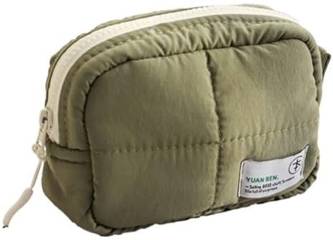 CRGANGZY Damen-Make-up-Tasche, gesteppt, Make-up-Aufbewahrungstasche, großes Fassungsvermögen, Kosmetiktasche, ästhetische Puffer-Kosmetiktasche, wasserdicht, einfache Kulturtasche (Armeegrü