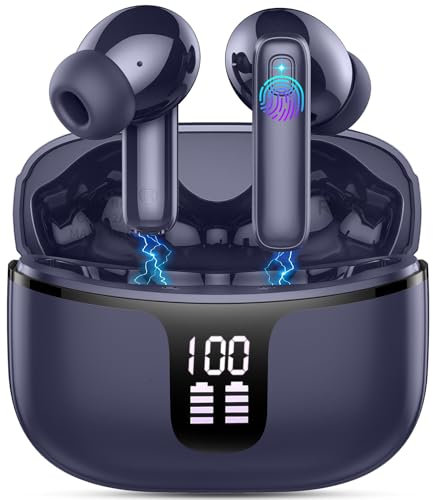 Cuffie Bluetooth, Auricolari Bluetooth 5.3 Stereo HiFi con 4 ENC Cancellazione Rumore, Cuffie Wireless In-Ear 40H LED Cuffiette Bluetooth Sport IP7 Impermeabili Cuffie Senza Fili Earbuds USB-C Blu
