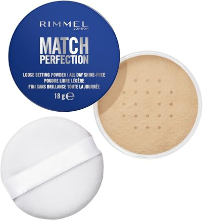 Rimmel London Match Perfection Poudre de fixation libre, Formule légère, Fini Mat, Maquillage Vegan,18 g, 002, Translucent Honey