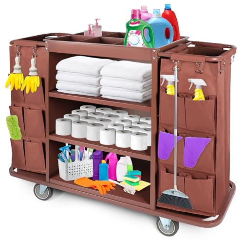 Rolcoassuns Carrello multifunzionale per hotel, carrello per pulizie e pulizie commerciali con borsa di grande capacità e ruote