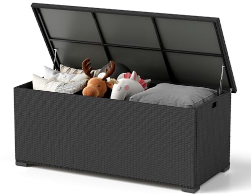 UDPATIO Gartenbox Wasserdicht 650L, Aufbewahrungsbox Garten XXL, Auflagenbox Wetterfest, Kissenbox Outdoor mit Deckel, Gasdruckfedern, ideal für Garten, Terrasse & Balkon | Schwarz