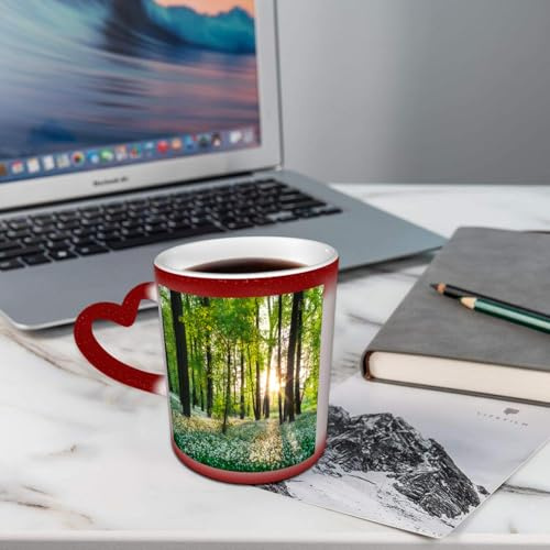 AELKSP Tasses Magique Mugs Change De Couleur en Fonction De La Température du Liquide,Mug Cadeau Original Tasse pour 330ml,Décor de ferme, forêt ensoleillée avec de charmantes fleurs sauvages d'ail sa