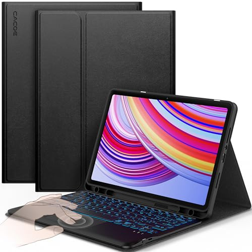 CACOE Cover con Tastiera Compatibile con Redmi Pad Pro 12.1 / Xiaomi Poco Pad 12.1 2024 con Touchpad, [Italiano] Wireless Staccabile, Custodia con Tastiera con Illuminazione a 7 Colori, Nero