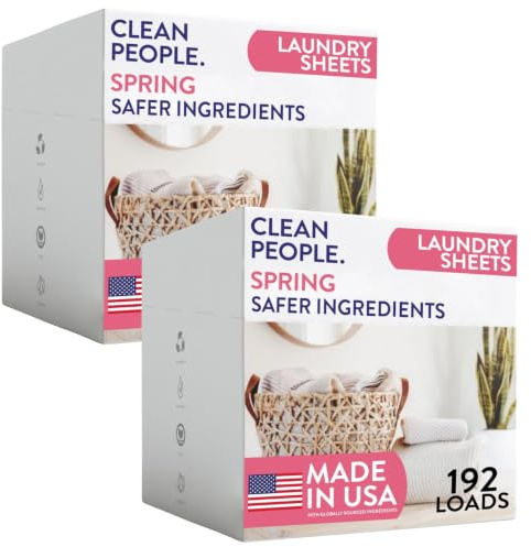 Clean People Laundry Detergent Sheets- Recyclable Packaging, Hypoallergenic, Stain Fighting, Works with All Machines including HE (384 Count, Spring)