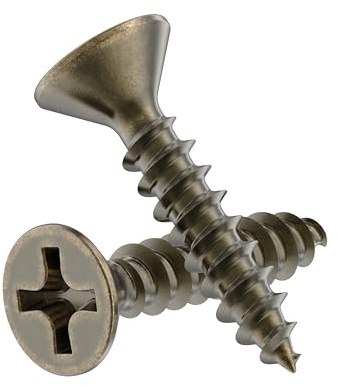 #4 x 1/2 Antique Brass Flat Head Phillips Wood Screws - Pack of 25 - Self Tapping Screws for Wood - FH412-SAB
