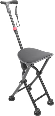 Srliya Folding Canes with Seat Walking Stick 4 Legged Non Slip Lightweight Foldable Cane Chair for Queuing Hiking