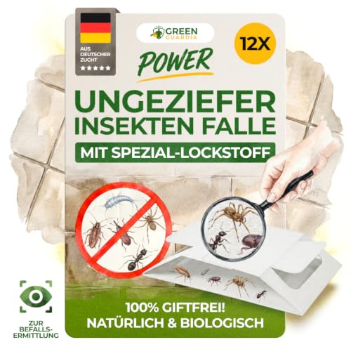 GREEN GUARDIA Ungeziefer/Insekten Falle mit Spezial-Lockstoff - 12x Ungeziefer/Insekten Fall -umweltfreundlich Ungeziefer/Insekten bekämpfen, Chemiefreie Falle mit starker Klebefläche, giftfrei