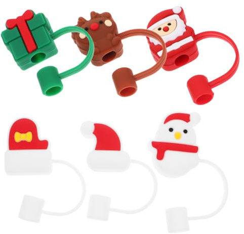 Alipis 6 Stück Weihnachtliche Wasserglas-accessoires Favorisieren Milch Zubehör Urlaub Becher Stroh Topper Weihnachten Stroh Bedeckt Mütze Weihnachtstrinkhalme Kieselgel