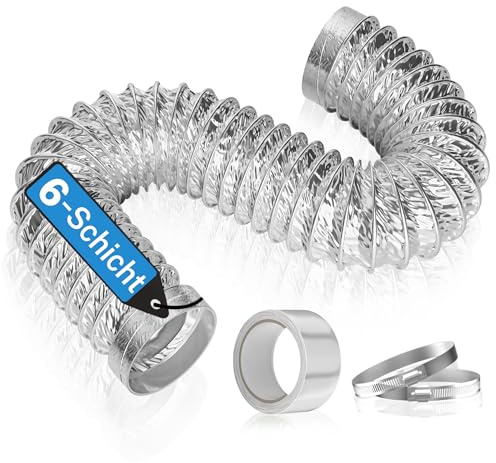 Hon&Guan 100mm Alu Flexschlauch 6 Schicht Verdickt, Gehärtete Kanten Design Abluftschlauch, Flexibel Hitzebeständiger Aluflexrohr Länge 0,9m für Abzugshaube, Trockner, Klimaanlage, Rohrventilator