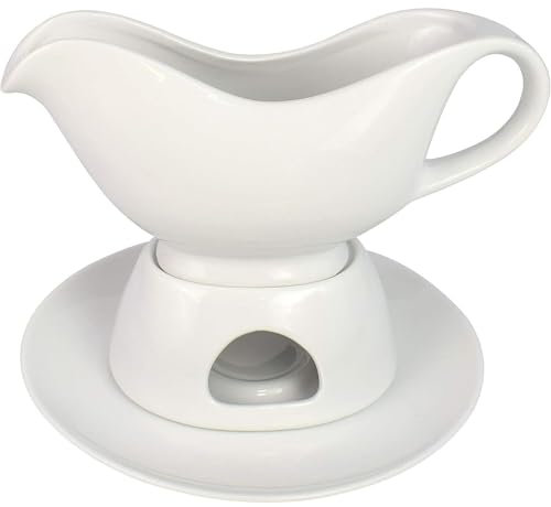 Ceramic Gravy Boat with Warming Rack12oz White Gravy Jug & Tray Set for Sauces Dressings and GravyIdeal for Restaurants & Home Dining