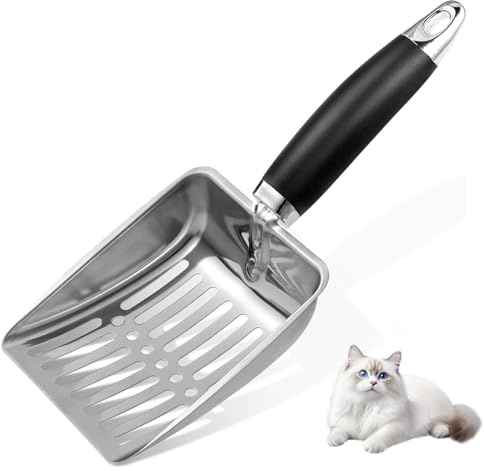 xolear Cuchara de Arena para Gatos, Pala para Arena de Gatos de Acero Inoxidable con Mango de Goma, Fácil de Limpiar para Cat Litter Scoop, para Limpiar Heces de Mascotas, Perros y Cat