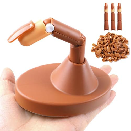 1 Set Practice Hand pour les ongles en acrylique, un ensemble professionnel réaliste de l'entraînement de l'ongle Set à main avec une base non glissée, 3pcs faux doigts + 100pcs bruns clous pointes,