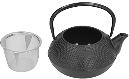 Nikou Théière en fonte avec 2 tasses, capacité de 800 ml, théière noire antique gravée, bouilloire japonaise pour la famille et les amis, cadeau