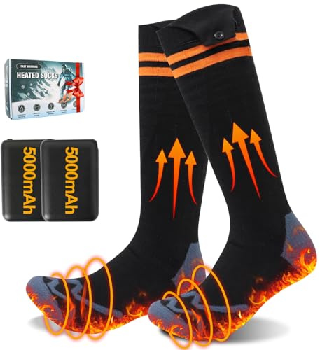socodox Calzini Riscaldati per Uomo e Donna, Calzini Riscaldati Ricaricabili con 4 Livelli Di Riscaldamento, Calzini Elettrici da 5000mAh per Sci, Escursionismo, Campeggio, Caccia e Lavori All'Aperto
