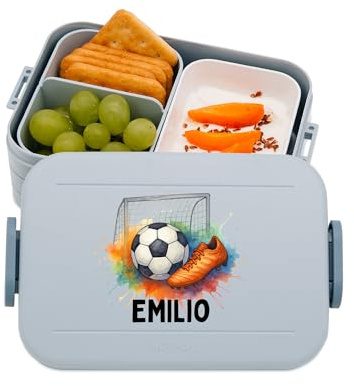 Bärenfreunde MEPAL Brotdose Spülmaschinenfest Kinder, Lunchbox mit Einsatz für perfekte Ordnung, Spülmaschine, Mikrowellengeeignet, personalisiert mit niedlichem Motiv (Fußball, blau)