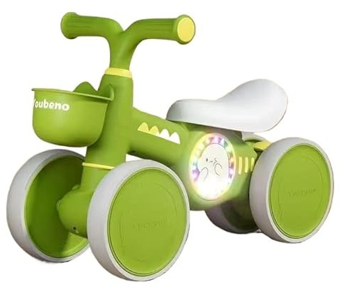 Laufräder for Kinder im Alter von 1–3 Jahren, 4 Räder, Fahrrad mit Frontkorb, for ersten Geburtstag for Kleinkinder, Kinder-Lauflernhilfe(Groen,with Music Lights)
