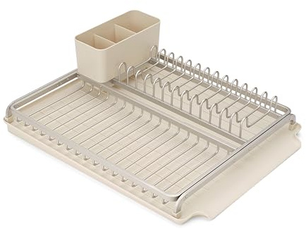Brabantia Scolapiatti da lavello SinkSide (Soft Beige), Scolapiatti da appoggio con cestello portaposate rimovibile, Porta posate dal design elegante per scolare stoviglie e accessori cucina