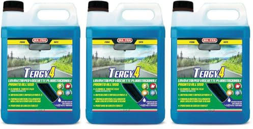 Ma-Fra Tergy 4, Líquido Limpiaparabrisas de Coches Multiestacional, Limpiador de Limpiaparabrisas de Coches Antical hasta -5°C, Elimina la Película de Tráfico, 4,5L (Paquete de 3)