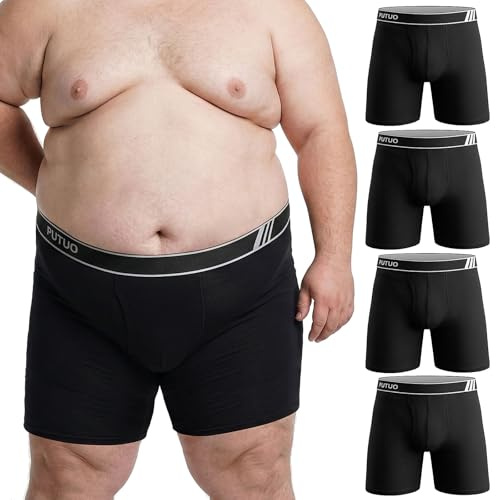 PUTUO Big & Tall Mens Boxer: Long Leg Plus Size Underwear for Men - Supportive Wide Waistband Comfortable Breathable Big Size Boxer Briefs Multipack 4 Pack XL-5XL