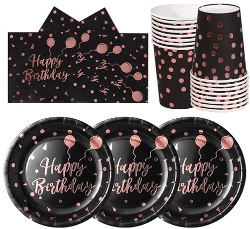 hailstones Oro Rosa Nero 72 Pezzi Stoviglie di Carta per Compleanno Bambini: Piatti, Bicchieri, Tovaglioli - 24 Ospiti