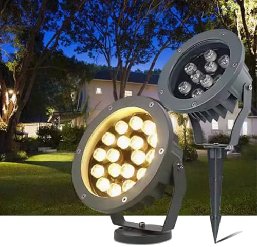 POTUBI Projecteur d'arbre à faisceau LED, projecteur d'extérieur rond, lampe Triple branchement étanche IP65 AC 220V(Rgb,B 18W)