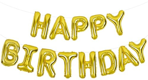 DazzJoy Happy Birthday Ballon Gold, 16 Zoll Happy Birthday Luftballon Gold, Buchstaben Luftballons Geburtstag, Geburtstag Girlande Ballons Golden, Geburtstagsparty Folienballon für Kinder, Erwachsene