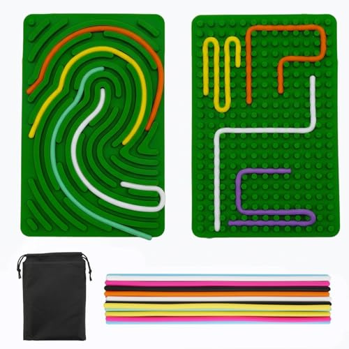 Sensory Activity Board for Kids, Silicone Fidget Toy for Calming Green | Stress Relief Anxiety ADHD&Autism Double Side Push Peel Sensory Boards Fine Motor Skill Board with Portable Bag & 20 String