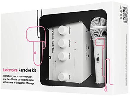 Lucky Voice Macchina Karaoke – Impianto karaoke casalingo con microfono per far cantare adulti e bambini - Compatibile con dispositivi Mac, PC, iOS e Android - Oltre 9000 canzoni - Microfono bianco