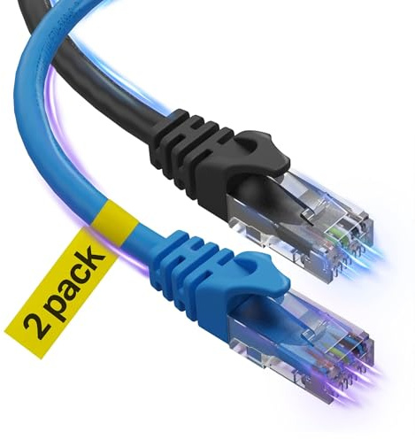 Cat 6 Ethernet Cable 25 Ft 2 Pack, Cat 6 Cable Outdoor&Indoor, High Speed 10Gbps Internet Network Cable, Cat6 Ethernet Patch Cable Long, Computer LAN Cable for Router, Modem, PS4/5 - Blue & Black