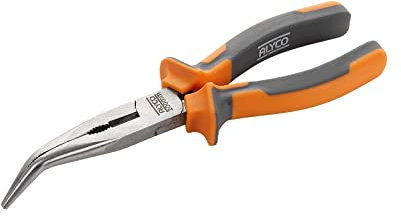 Alyco HR 170536 - Pinza a becchi mezzotondi curvi HR DIN 5745 Cr-V 200 mm con gambo bimateriale, Nero