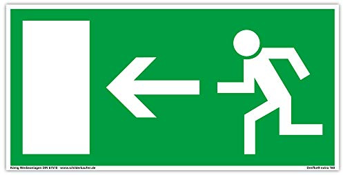 Cartel salida de emergencia Flecha Izquierda langnachleuchtend 297 x 148 mm PVC autoadhesivo según BGV 8 A (ext Cartel salida de emergencia rescate caracteres rettungs vía salvavidas Cartel) dreifke®