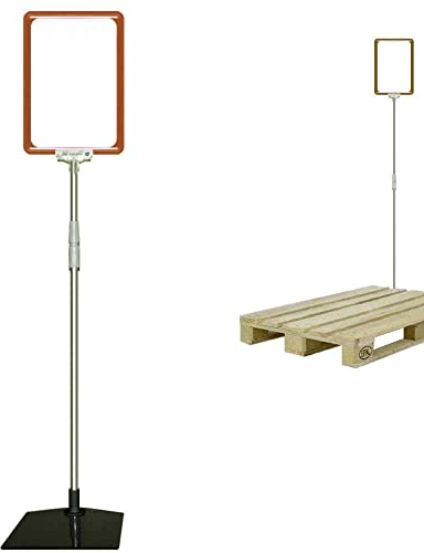 12 Plakatständer DIN A5 Rahmen rot, Teleskopständer höhenverstellbar bis 1510 mm mit Teleskoprohr ALU Kunststoff, Fuß eckig 160x192 mm Stahl schwarz, Kundenstopper, Aufsteller für Paletten Ware
