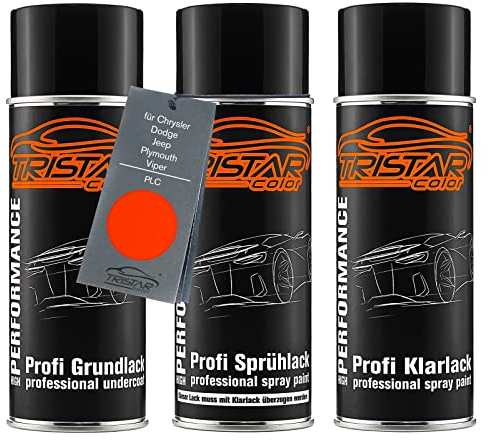 TRISTARcolor Autolack Spraydosen Set für Chrysler/Dodge/Jeep/Plymouth/Viper PLC Hemi Orange Perl Grundlack Basislack Klarlack Sprühdose 400ml