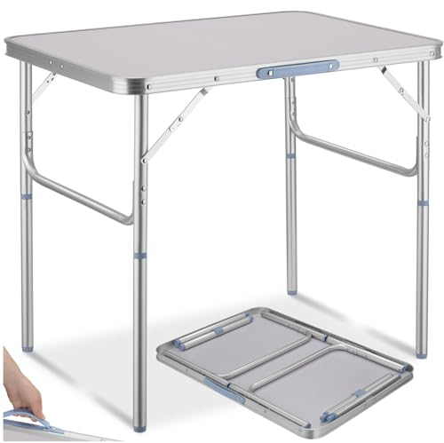 TecTake® Table Pliante de Pique Nique Camping en Aluminium Légère & Compacte Table a Manger Hauteur réglable, avec Poignée de Transport 75 x 55 x 68 cm