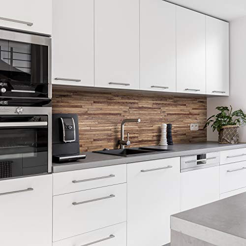 Dedeco Küchenrückwand Motiv: Holz V1, 3mm Aluminium Platte als Fliesenverkleidung Spritzschutz Küchenwand Verbundplatte wasserfest, inkl. UV-Lack glänzend, alle Untergründe, 240 x 60 cm