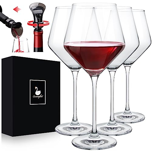 Set di calici da vino rosso senza piombo da 484ml, con stelo lungo, bicchieri da vino in cristallo bordeaux, in confezione regalo, bicchieri da vino trasparenti di alta qualità
