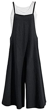 Salopette in Lino Senza Maniche da Donna Vintage Tute in Lino Baggy Pantaloni a Gambe Grandi Estate Pagliaccetti Elegante Ragazza Overall Jumpsuit Casual Pantaloni Larghi Incinti Taglie Forti XL