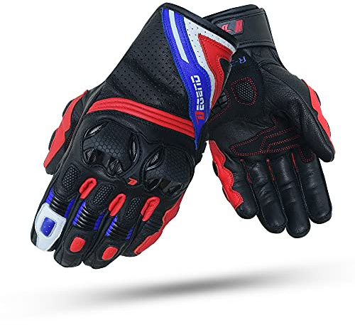 DEGEND R-3000 Farbe | Herren-Sommer-Motorradhandschuhe – Hochwertige Lederhandschuhe mit stoßfestem Knöchelschutz, M