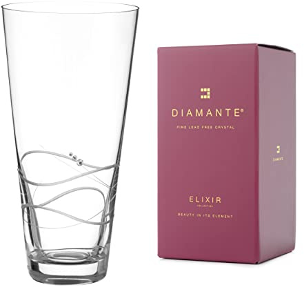 DIAMANTE Soho Hand Cut Crystal glass conical vase with Crystals 25cm in gift box