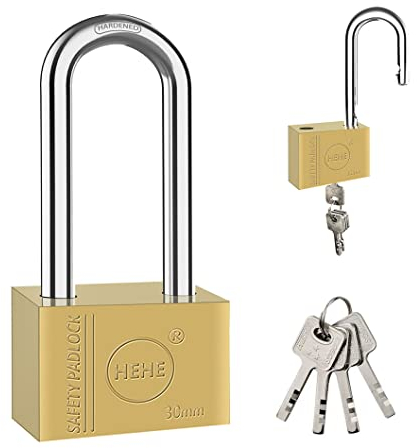 Lucchetto in ottone massiccio resistente, serratura di sicurezza per porta dell'appartamento, lucchetto con chiave, rinforzo maggiore, serratura quadrata rinforzata 30 mm (lunga)