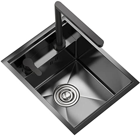 Küchen Verstecktes Schwarzes Waschbecken Edelstahl-Küchenspüle Mit Einzelschüssel Arbeitsplatten-Einbauwaschbecken Kleines Waschbecken Mit Wasserhahn Bar Dekoration Waschbecken Küchenspülen