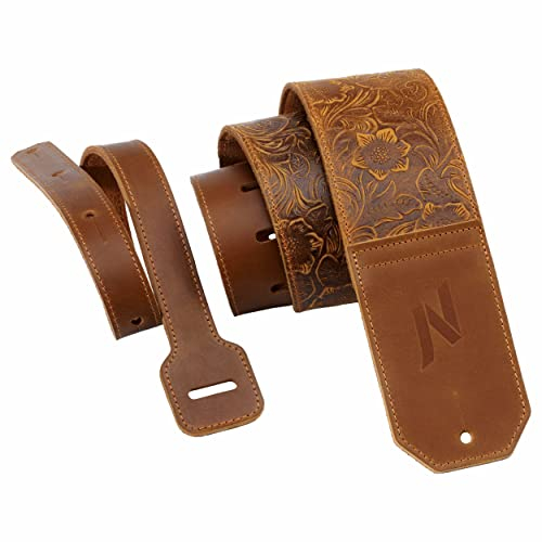 Nefelibata Gitarrengurt, 2.3 breite Vollnarben-Gitarrengurte aus Leder mit weicher Polsterung für Bass-, Elektro- und Akustikgitarre (Sahara Yellow Embossed)