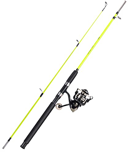 Sougayilang Waller-Angelrute und Rollen-Kombination, 2-teilige Spinn-Kombination, langlebige Graphit- und Glasrohlinge, Angelrute für Crappie-Gelb, 1,8 m und 2000 Spinnrolle
