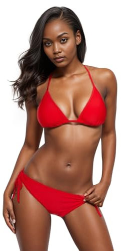 Century Star Damen Bikini Set Badeanzug Zweiteiliger Bademode mit Triangel Bikinihose Strandmode Push Up Rot 38 (Tag Size M)