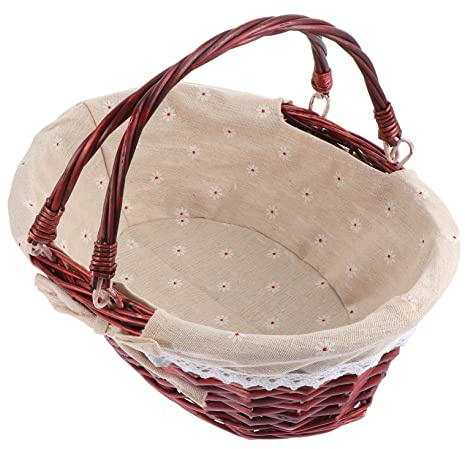 Cabilock Shopping Basket Portable Tote Basket Hand-woven Brown Wicker and Linen with Two Handles Multi-purpose for Photo Prop and Home Organization