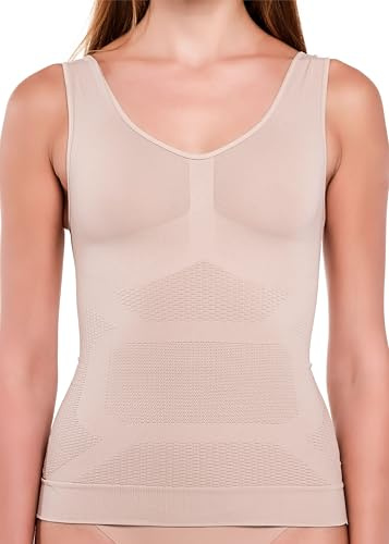 SLIMCELL Gambetti Camiseta Reductora Mujer Anticelulitis - Fajas Reductoras Mujer Modeladora y Masajeadora en Microfibra, Sin Costuras, Compresión Vientre Plano, Shapewear - Made in Italy