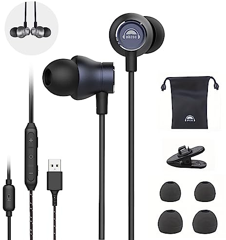OKCSC GB50 Cuffie cablate HiFi USB, auricolari Intrauricolari con microfono auricolari cablati anti-rumore, funzione ENC, controllo del volume, 6,5 FT, bassi profondi per iPhone, Android ecc, nero
