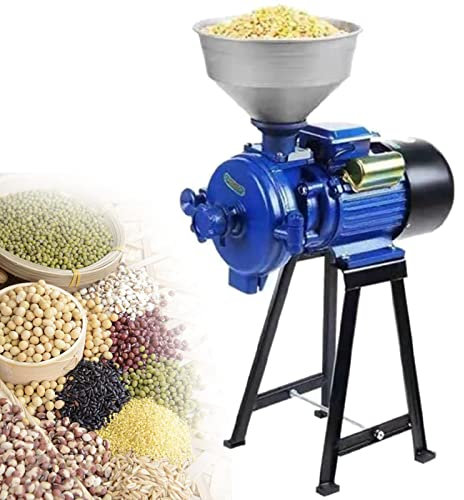 BEESOM Molinillo Eléctrico de Grano con Embudo, Molinillo de Maíz de 2200W, Molinillo de Harina de 110V/220V, Molinillo de Trigo, Molino de Arroz y Húmedos Y Secos,Blue-110V