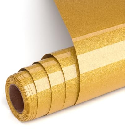 Plotterfolie textil glitter guld, flexfolie plotter textil 30,5 x 182 cm överföringsfolie plotter flexfolie för cricut och silhuett cameo, guld värmeöverföring vinylplotterfolie för kläder, mössor